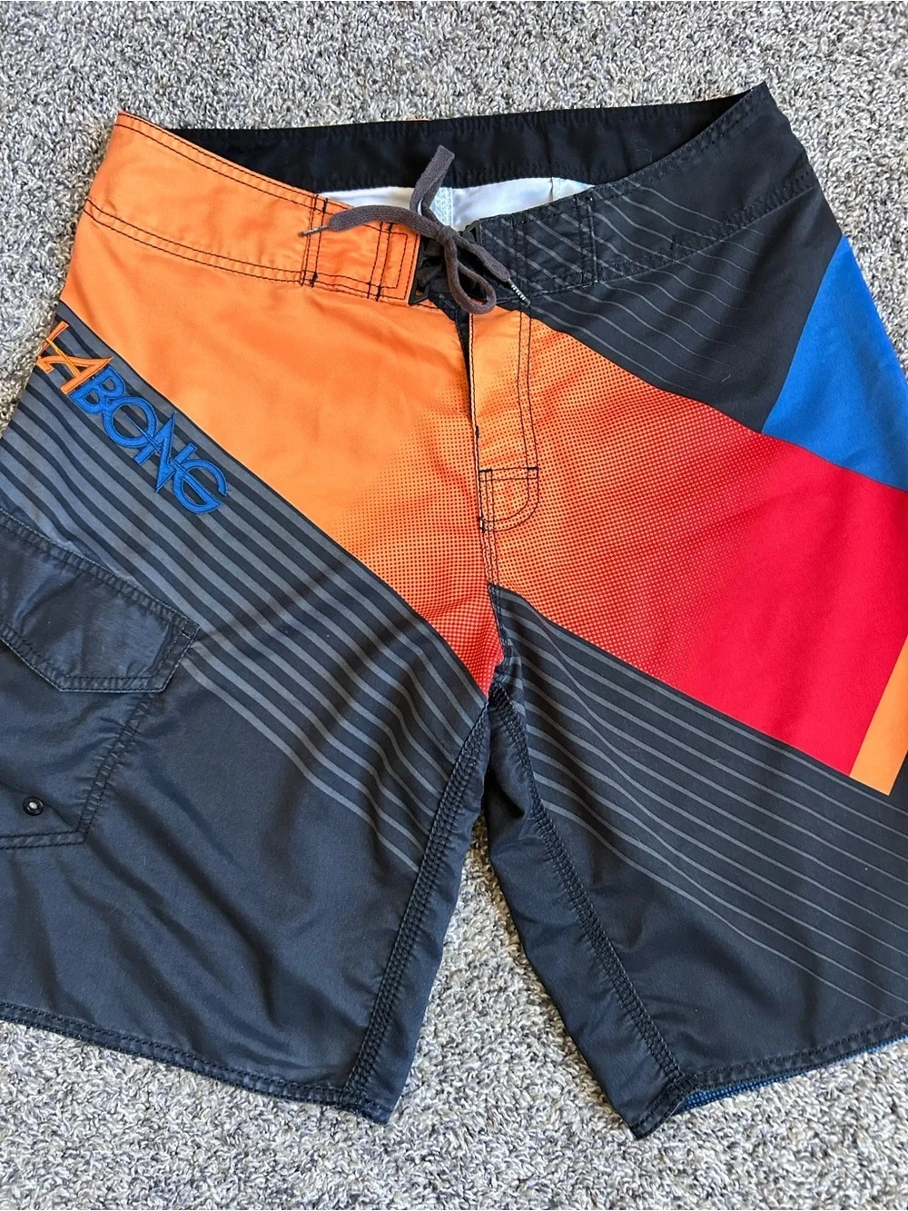 Billabong Men’s Multi-Colored Swim Shorts with Velcro and tie size 34